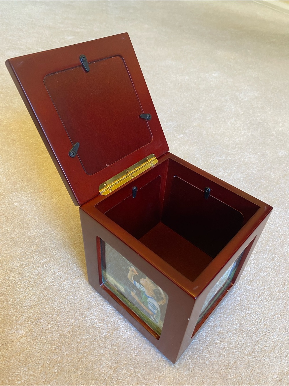 Wood Photo Frame Cube Keepsake Box Rotating 360